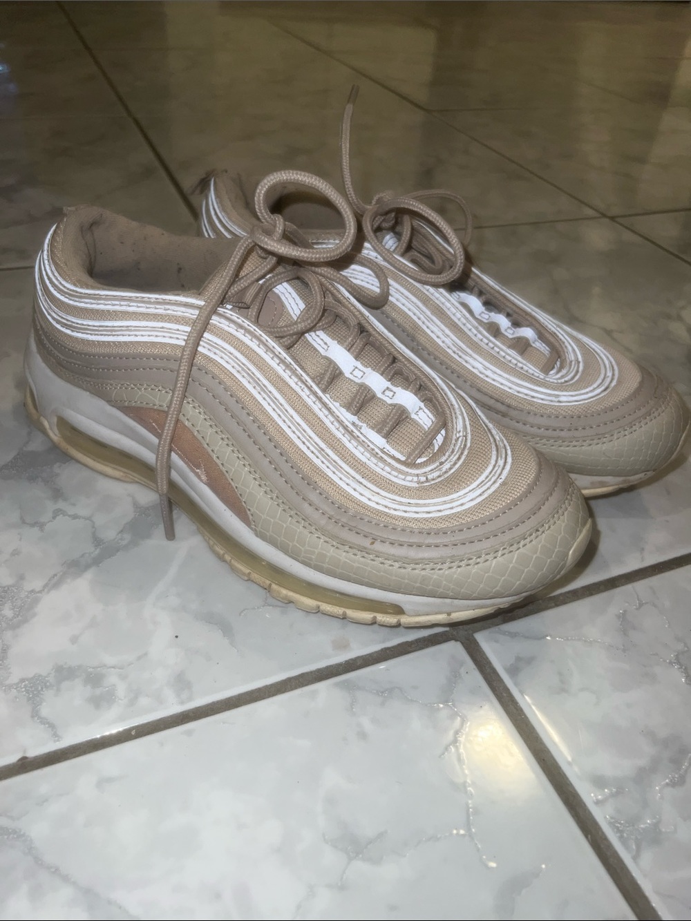 Nike-Air Max 97 Beige and White Low-Top Sneakers